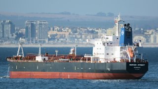 the Liberian-flagged oil tanker Mercer Street off Cape Town, South Africa