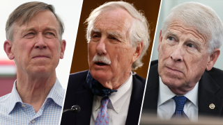 Senators John Hickenlooper (left), Angus King (center) and Roger Wicker (right)