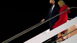 President Joe Biden and first lady Jill Biden arrive at Rome-Fiumicino International Airport to attend the G-20 leaders meeting, Friday, Oct. 29, 2021, in Rome.
