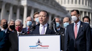 Rep. Josh Gottheimer, D-N.J., speaks during a news conference with the Problem Solvers Caucus on Dec. 3, 2020.