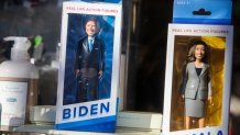 President Joe Biden and Vice President Kamala Harris depicted as dolls in a Nantucket storefront on Wednesday, Nov. 17, 2021.