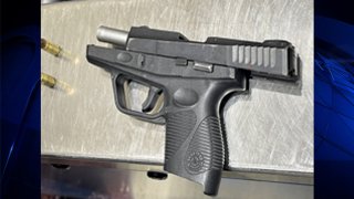 A pistol found in a backpack at Boston Logan International Airport on Friday, Nov. 26, 2021.