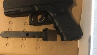 A replica handgun found on a teenager at a Boston school on Tuesday, Nov. 23, 2021.
