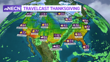 A map showing expected highs and weather on Thanksgiving 2021 in the United States