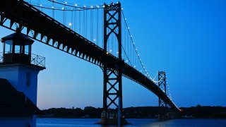 The Mount Hope Bridge connecting Bristol and Portsmouth, Rhode Island.