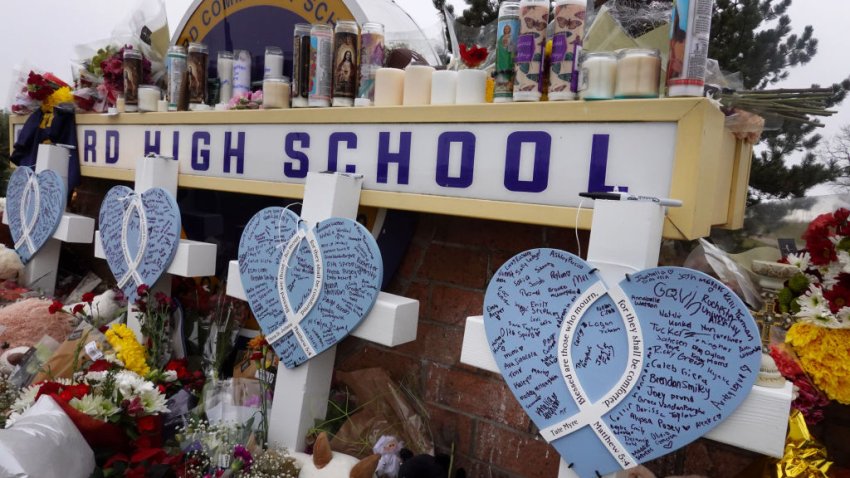 OXFORD, MICHIGAN – DECEMBER 03: A memorial outside of Oxford High School continues to grow on December 03 2021 in Oxford, Michigan.  Four students were killed and seven others injured on November 30, when student Ethan Crumbley allegedly opened fire with a pistol at the school. Crumbley has been charged in the shooting. One or both of his parents are expected to be charged today.   (Photo by Scott Olson/Getty Images)