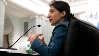 Lina Khan, nominee for Commissioner of the Federal Trade Commission (FTC), testifies during a Senate Committee on Commerce, Science, and Transportation confirmation hearing on Capitol Hill in Washington, DC, April 21, 2021.