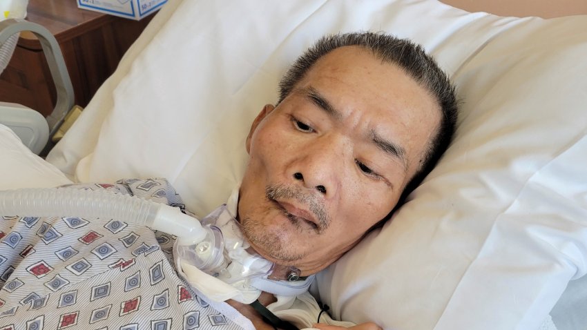 In this Wednesday, Oct. 27, 2021, photo provided by Karlin Chan, Chinese immigrant Yao Pan Ma is shown hospitalized after he was attacked in April while collecting cans in the East Harlem neighborhood of New York