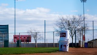 A practice field at the Cincinnati Reds spring training complex sits empty