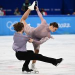 Kaitlin Hawayek and Jean-Luc Baker of Team USA compete in the Ice Dance Free Dance of the Figure Skating event during the 2022 Winter Olympics at the Capital Indoor Stadium in Beijing, China on Feb. 14, 2022.