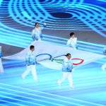 Zhihuan Luo, Hui Zhang, Jiajun Li, Xue Shen, Xiaopeng Han and Hong Zhang carry the Olympic Flag during the Opening Ceremony of the Beijing 2022 Winter Olympics at the Beijing National Stadium on Feb. 4, 2022 in Beijing, China.