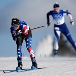 Jessie Diggins of Team USA competes during the Women's Cross Country Skiathlon at the National Cross-Country Skiing Centre, Feb. 5, 2022 in Zhangjiakou, China.