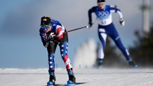 Jessie Diggins of Team USA competes during the Women's Cross Country Skiathlon at the National Cross-Country Skiing Centre, Feb. 5, 2022 in Zhangjiakou, China.