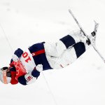 Nick Page of Team United States on his run during the Men's Freestyle Skiing Moguls at Genting Snow Park, Feb. 5, 2022 in Zhangjiakou, China. The 19-year-old athlete had advanced to the medal round of the men's moguls, but was not able to medal.