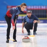 Christopher Plys and Victoria Persinger of Team USA compete against Team Canada during the Curling Mixed Doubles Round Robin on Day 1 of the Beijing 2022 Winter Olympics, Feb. 5, 2022 in Beijing, China.