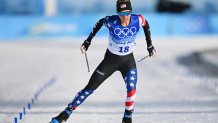 Jessie Diggins of Team USA competes during the Women's Cross-Country Sprint Free Qualification