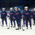 Team United States loses to Team Slovakia in a penalty-shot shootout during the Men’s Ice Hockey quarterfinal match at the 2022 Winter Olympic Games, Feb. 16, 2022, in Beijing.