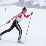 Raisa Smetanina #39 of the USSR skis in the Women's 5 kilometer Nordic Skiing event