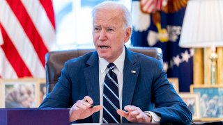 FILE - President Joe Biden speaks before signing the American Rescue Plan, a coronavirus relief package, in the Oval Office of the White House, March 11, 2021, in Washington.