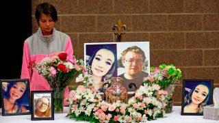 FILE – Ciara Coleman looks on during a funeral service on April 7, 2018, for Brelynne “Breezy” Otteson, 17, and boyfriend Riley Powell, 18, in Eureka, Utah.