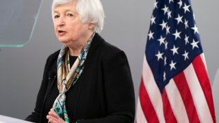 Treasury Secretary Janet Yellen speaks to the Atlantic Council, Wednesday, April 13, 2022, in Washington.