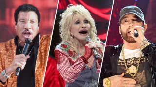 From left: Lionel Richie, Dolly Parton and Eminem were inducted into the Rock & Roll Hall of Fame for 2022. Parton was voted into the rock hall after she declined to be included.