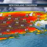 A map showing the expected high temperatures in New England on Saturday, May 21, 2022.