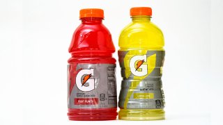 Bottles of Gatorade are pictured, left, a 32 fluid ounce and 28 fluid ounce