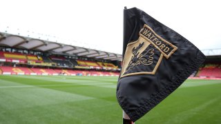 A detailed view of the corner flag prior to the FA Cup Quarter Final match between Watford and Crystal Palace at Vicarage Road on March 16, 2019 in Watford, England.