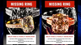 Signs released by the New Hampshire State Police about a ring that a family moving into the state lost and is trying to find.