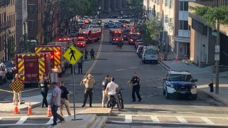 A large emergency response seen on Bowdoin and Cambridge streets in Boston Tuesday.