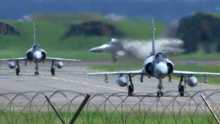 Taiwan Air Force Mirage fighter jets taxi on a runway at an airbase in Hsinchu, Taiwan, Friday, Aug. 5, 2022.