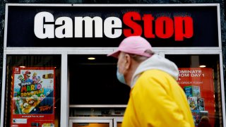 A man looks at GameStop at 6th Avenue on February 25, 2021 in New York.