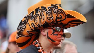 A Cincinnati Bengals fans watches pregame at Paul Brown Stadium on September 11, 2022 in Cincinnati, Ohio.