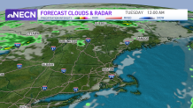 a weather map of New England shows mostly clear skies