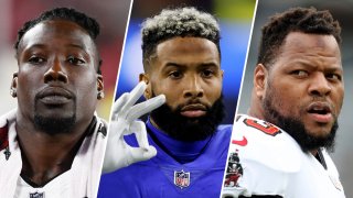 From left: Jason Pierre-Paul, Odell Beckham, Jr. and Ndamukong Suh are three of the available free agents for the 2022 NFL season.