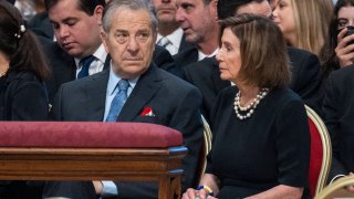 US House of Representatives Speaker, Nancy Pelosi (R), with her husband Paul Pelosi (C), attend a Holy Mass for the Solemnity of Saints Peter and Paul lead by Pope Francis in St. Peter’s Basilica.