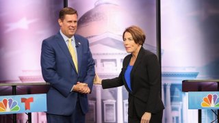 Republican Geoff Diehl and Democrat Maura Healey take the stage for their first debate in the general election for Massachusetts governor.
