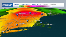 map shows over 2 inches of rain possible in northern vermont and New hamphire, less in southern New England