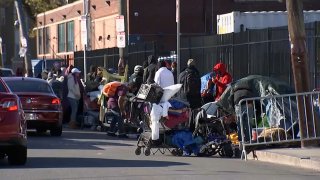 a homeless encampment on a city street
