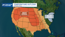 a weather map shows October 2022 temperature outlook above normal in the western and central US and cooler in the northeast