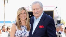 Jennifer Aniston and her father, fellow actor John Aniston, seen together as she receives a star at the Hollywood Walk of Fame, Feb. 22, 2012, in Hollywood, California.