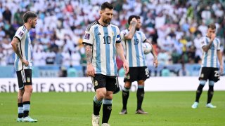 Lionel Messi of Argentina shows dejection during the FIFA World Cup Qatar 2022 Group C match between Argentina and Saudi Arabia at Lusail Stadium, Nov. 22, 2022 in Lusail City, Qatar. Saudi Arabia routed tournament favorites Argentina, winning 2-1.