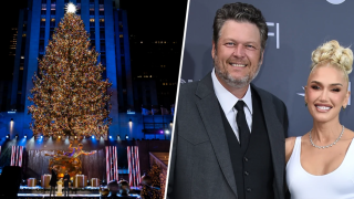 (Left) Rockefeller Christmas Tree. (Right) Blake Shelton and Gwen Stefani