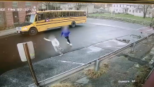 Surveillance video shared with NBC10 Boston shows two sixth graders in Millbury, Massachusetts, that shows two children running off a school bus to take care of an errand for the driver, while the driver drove off and picked up more students.