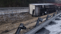 Box Truck Flips Over on I-89 in NH During Winter Storm