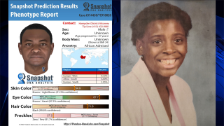 Shana Price (right) and a DNA composite image of her murder suspect (left)