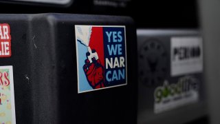 Jessie Blanchard's jeep bumper holds a sticker with the slogan "Yes We Narcan"