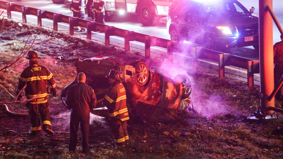 The Car Overturns In Quincy And Bursts Into Flames 