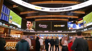 Everett, MA – January 31: A view of the Encore Boston Harbor Casino Sportsbook on the first day of legal sports betting in Massachusetts. (Photo by John Tlumacki/The Boston Globe via Getty Images)